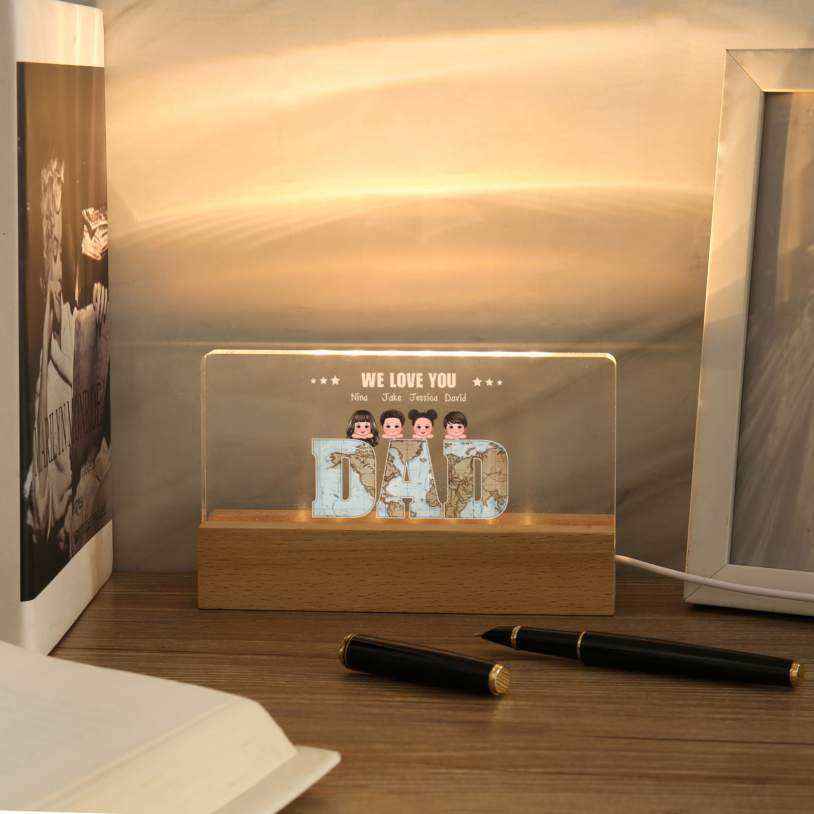 Personalized LED Acrylic Light Gift for Dad – “We Love You” Design with Children's Names & Characters | Lorajewel