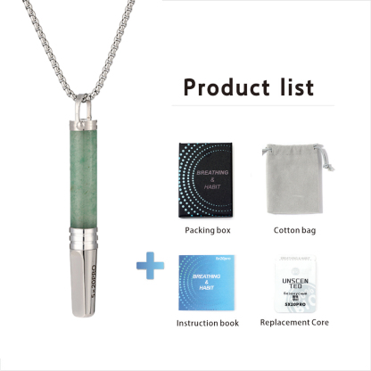 Gemstone Cylinder Breathing Necklace, Steel Tip
