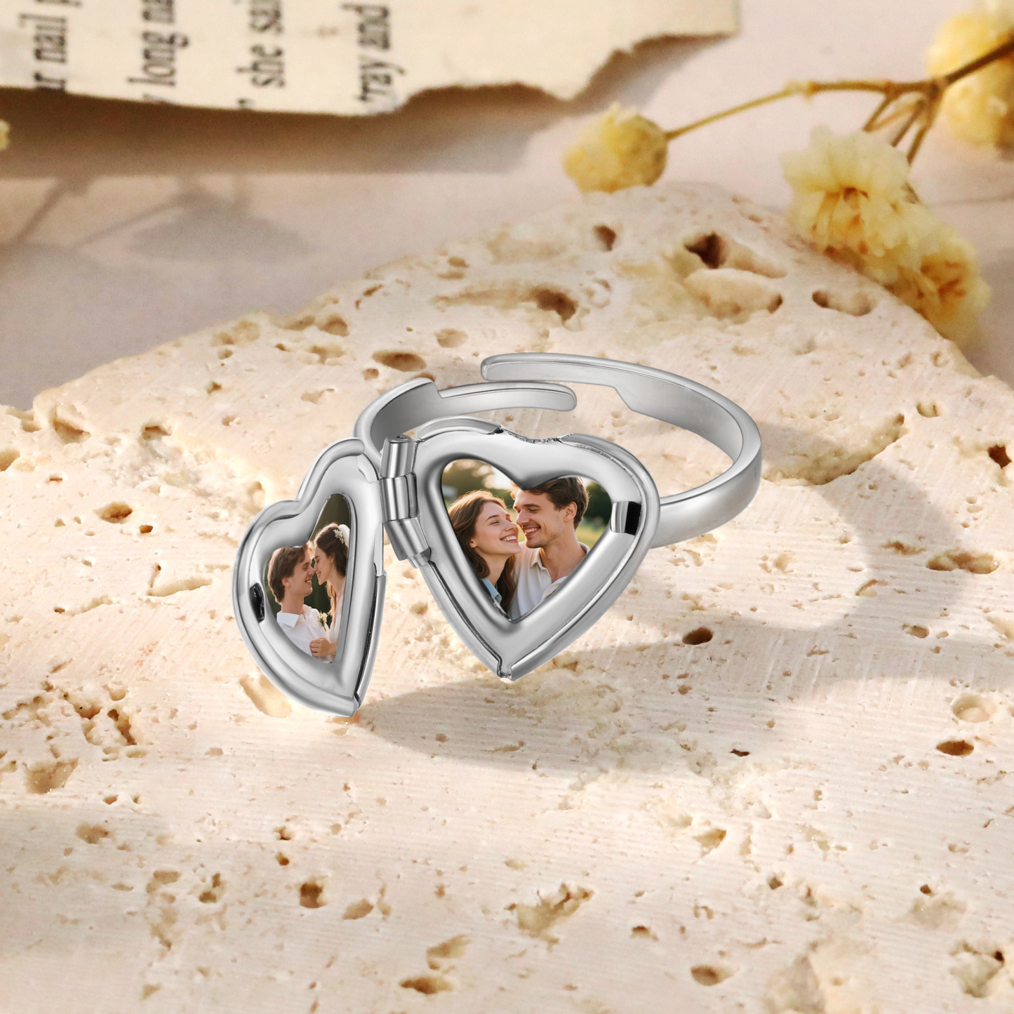 Personalized Adjustable Heart Photo Locket Ring