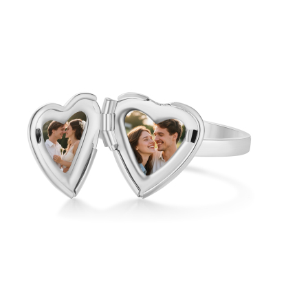 Personalized Adjustable Heart Photo Locket Ring