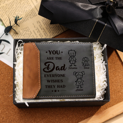 3 Names Personalized Gift Wallet for Men – Father’s Day Gift with Kids