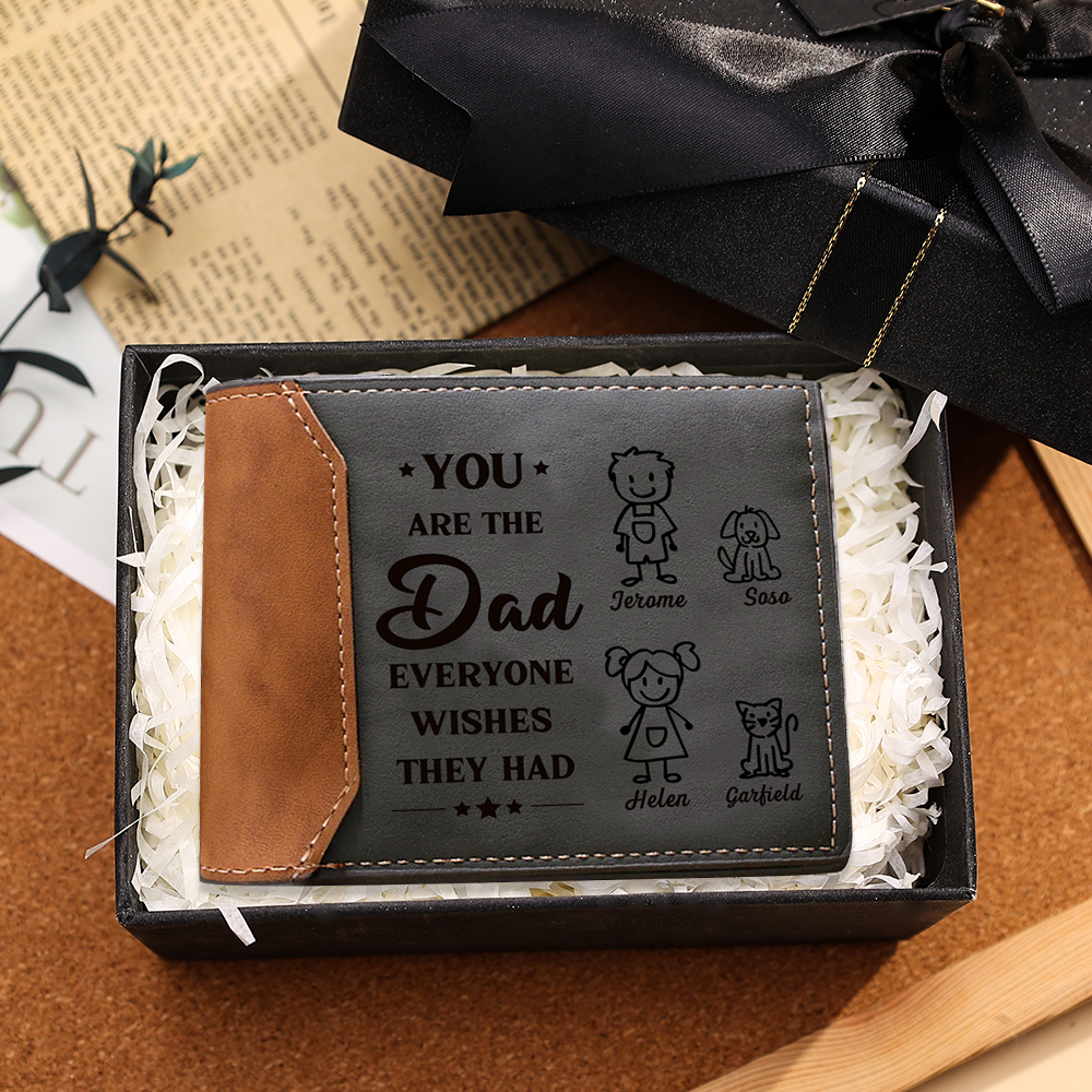 Personalized 4 Namess Men Photo Wallet Hand Crafted in US for Dad – Father’s Day Gift with Kids’ Names and Photo | Lorajewel