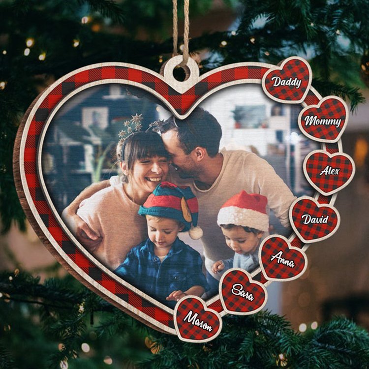 Personalized Family Heart Christmas Ornament Custom 6 Names Hanging Ornament Gifts For Family