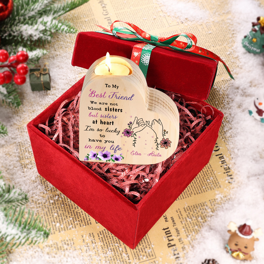 To My Best Friend Wooden Candle Holder Custom 2 Names Pinky Swear Candlesticks - We Are Not Blood Sisters But Sisters At Heart