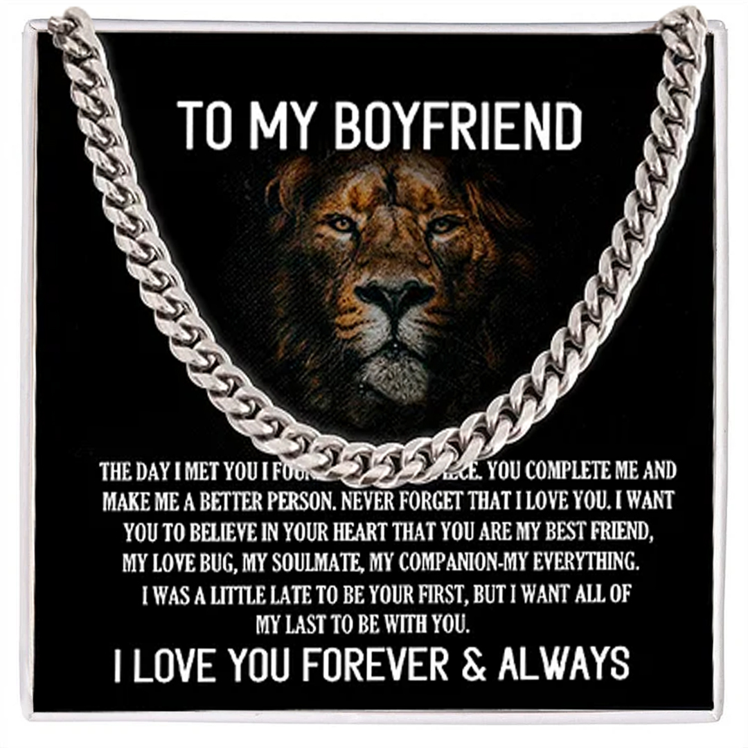 To My Boyfriend Cuban Link Chain Necklace Promise Necklace Gift Set - I Love You Forever & Always