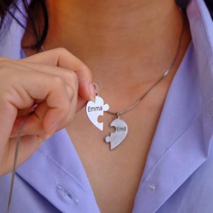 Personalized Heart Puzzle Necklace Engraved 2 Names Matching Necklace Gifts for Couple