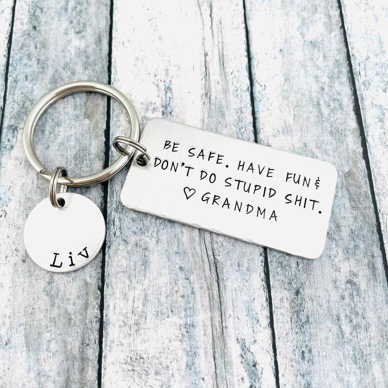 Personalized Name Don't Do Stupid Keychain for Teenager New Driver Gift