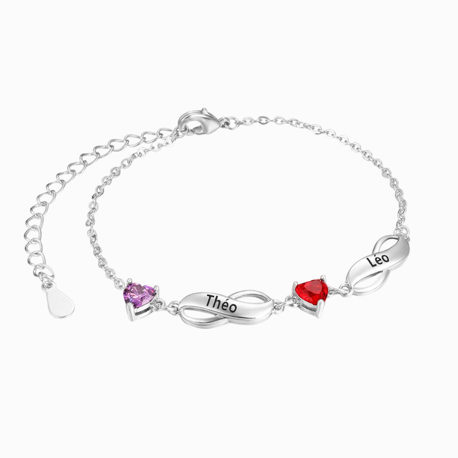 Infinity Bracelet with 1-7 Heart Shape Birthstones for Mom