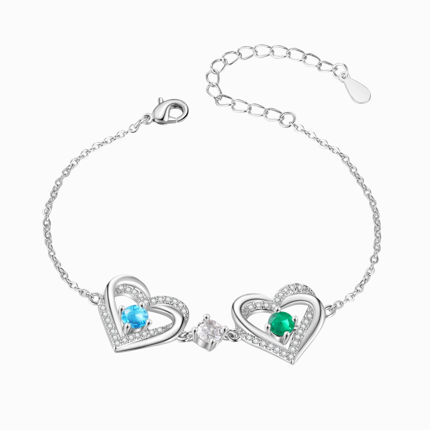 Personalized Heart Charm Bracelet With 2-6 Birthstones