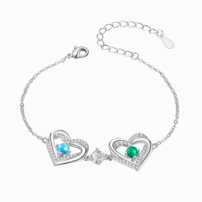 Personalized Heart Charm Bracelet With 2-6 Birthstones