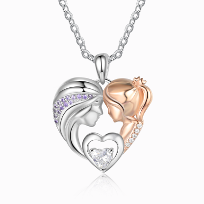 Mother and Daughter Necklace with Diamond Heart Pendant Necklace for Her