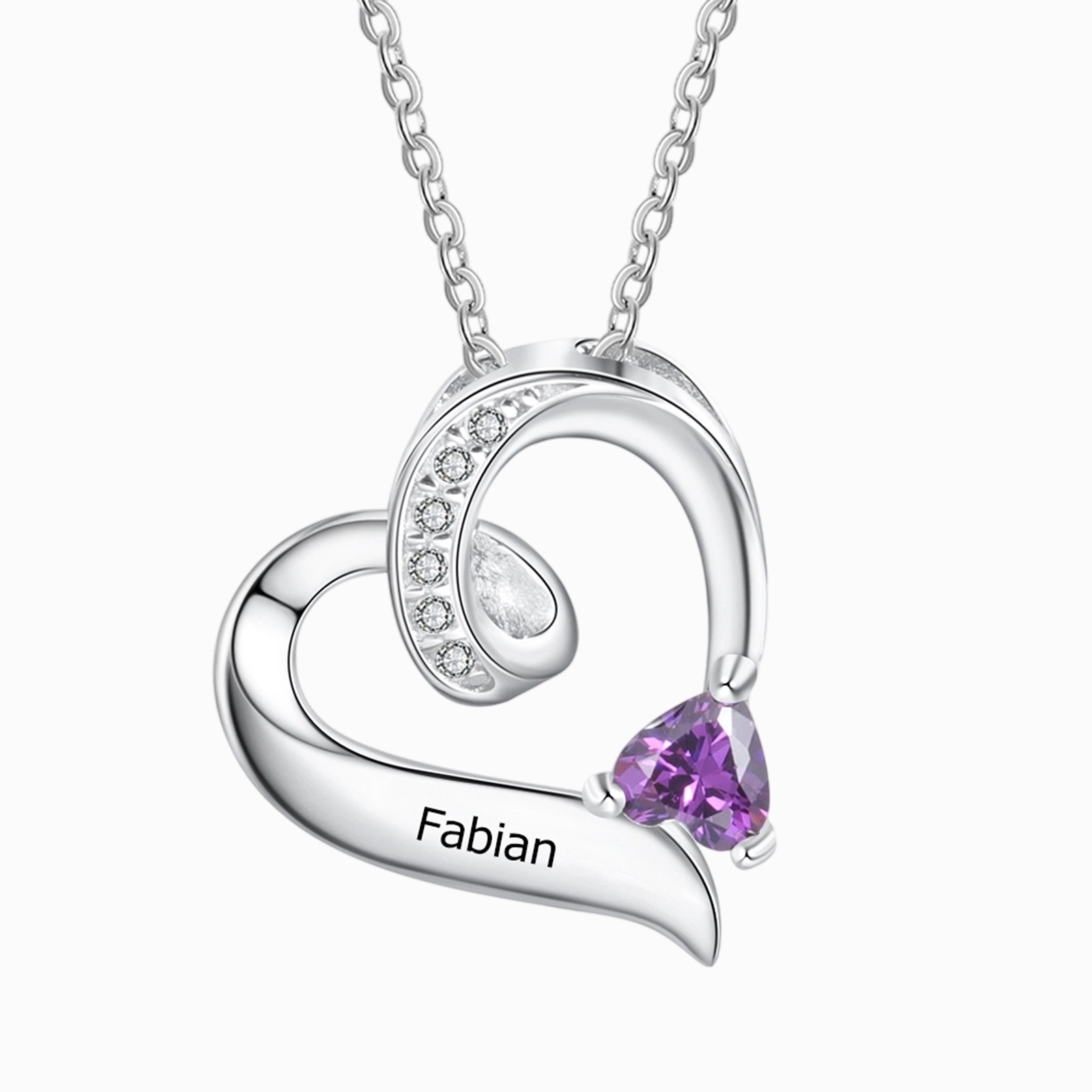 Personalized S925 Heart Necklace with 1 Name and Birthstone