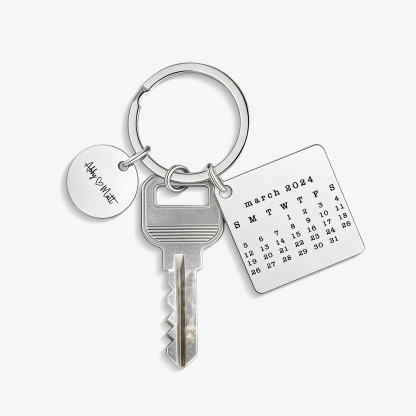 Personalized Calendar Keychain Custom Date & Text Keyring Gifts for Couple