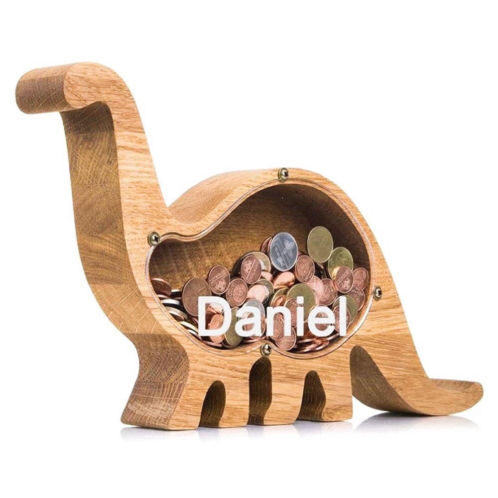 Personalized Dinosaur Wooden Piggy Bank Custom Name Gifts for Kids