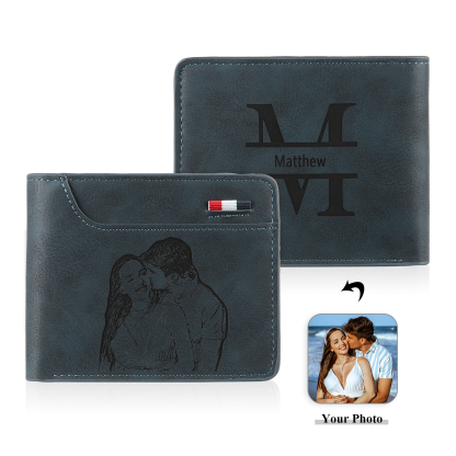 Personalized Monogram Wallet Custom Photo & Name & Letter Men's Leather Wallet Father's Day Gifts for Him