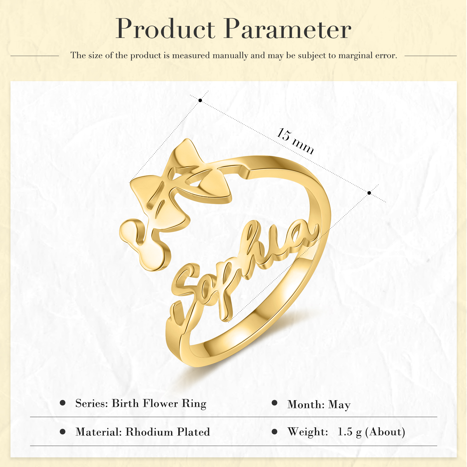 Lily of the Valley Name Ring Personalized May Birth Flower Ring for Her