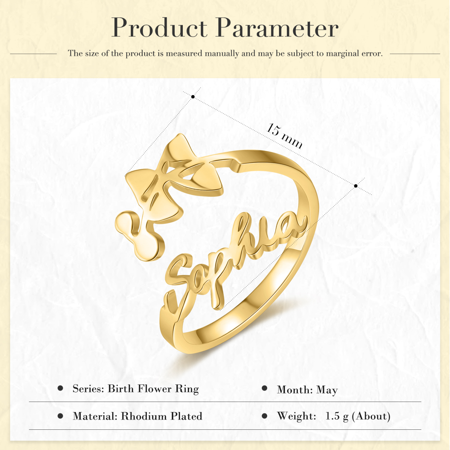 Lily of the Valley Name Ring Personalized May Birth Flower Ring for Her