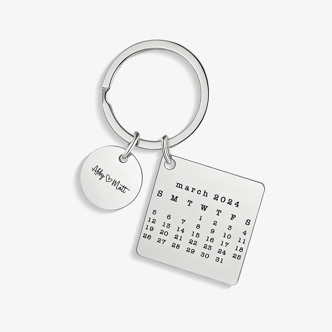 Personalized Calendar Keychain Custom Date & Text Keyring Gifts for Couple