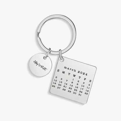 Personalized Calendar Keychain Custom Date & Text Keyring Gifts for Couple