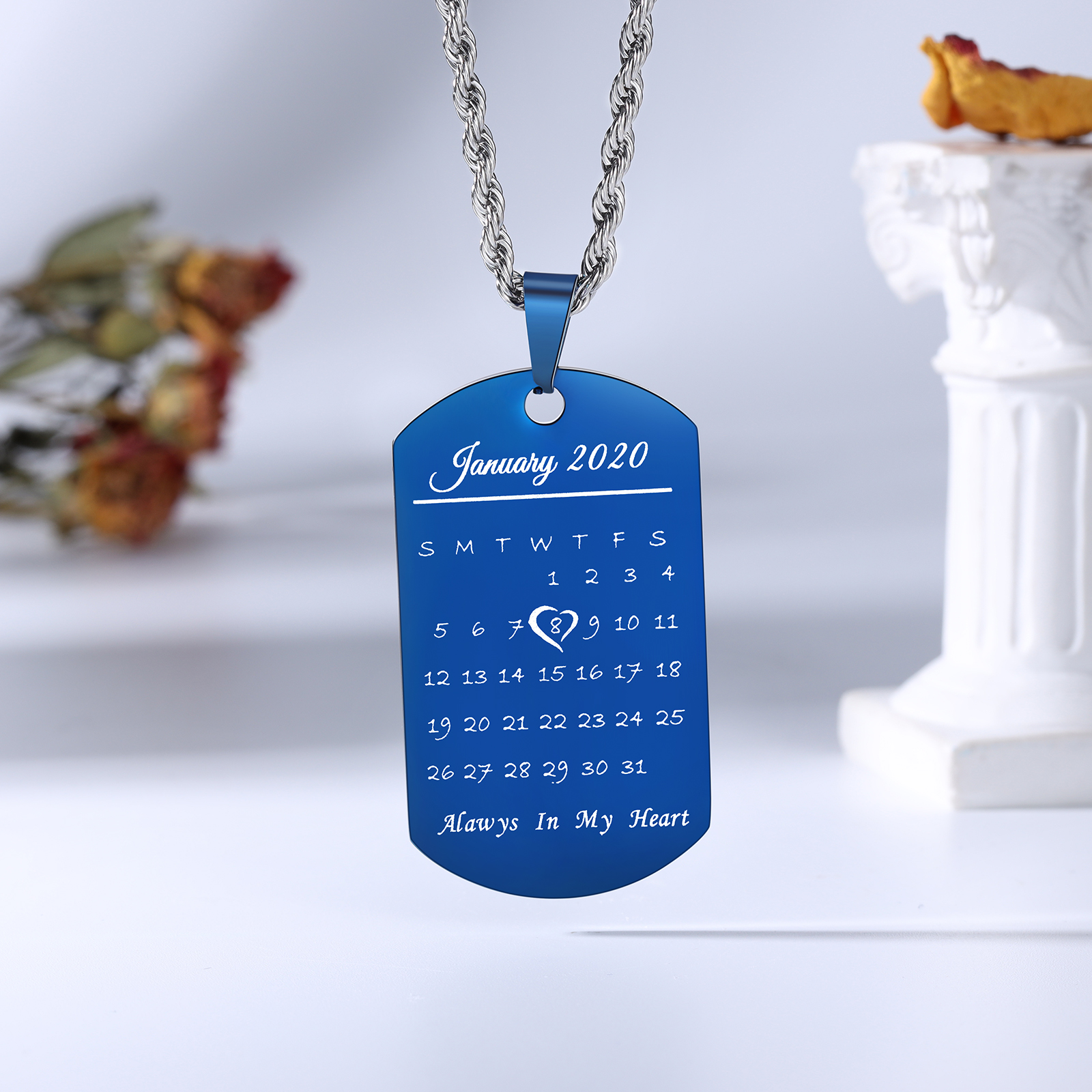 Personalized Dog Tag Necklace with Calendar Gift for Men