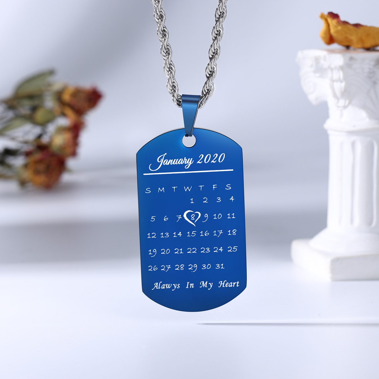 Personalized Dog Tag Necklace with Calendar Gift for Men
