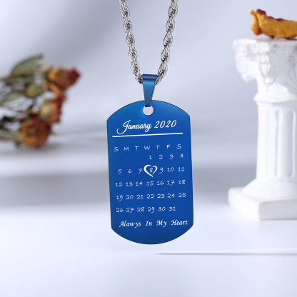 Personalized Dog Tag Necklace with Calendar Gift for Men