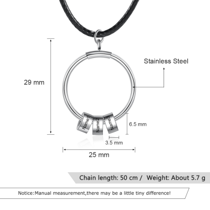 Personalized Circle Pendant Necklace Engraved 3 Names Bead Necklace for Him