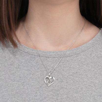 Mother and Child Heart Necklace Engraved with 2 Names Love Necklace Sterling Silver