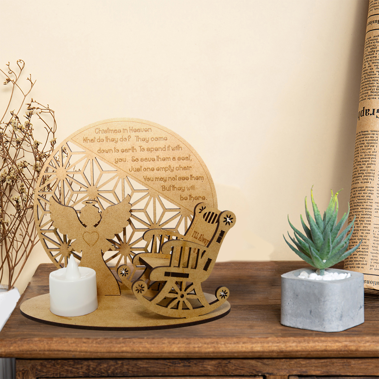 Personalized Christmas in Heaven Rocking Chair Ornament Memorial Tabletop Plaque