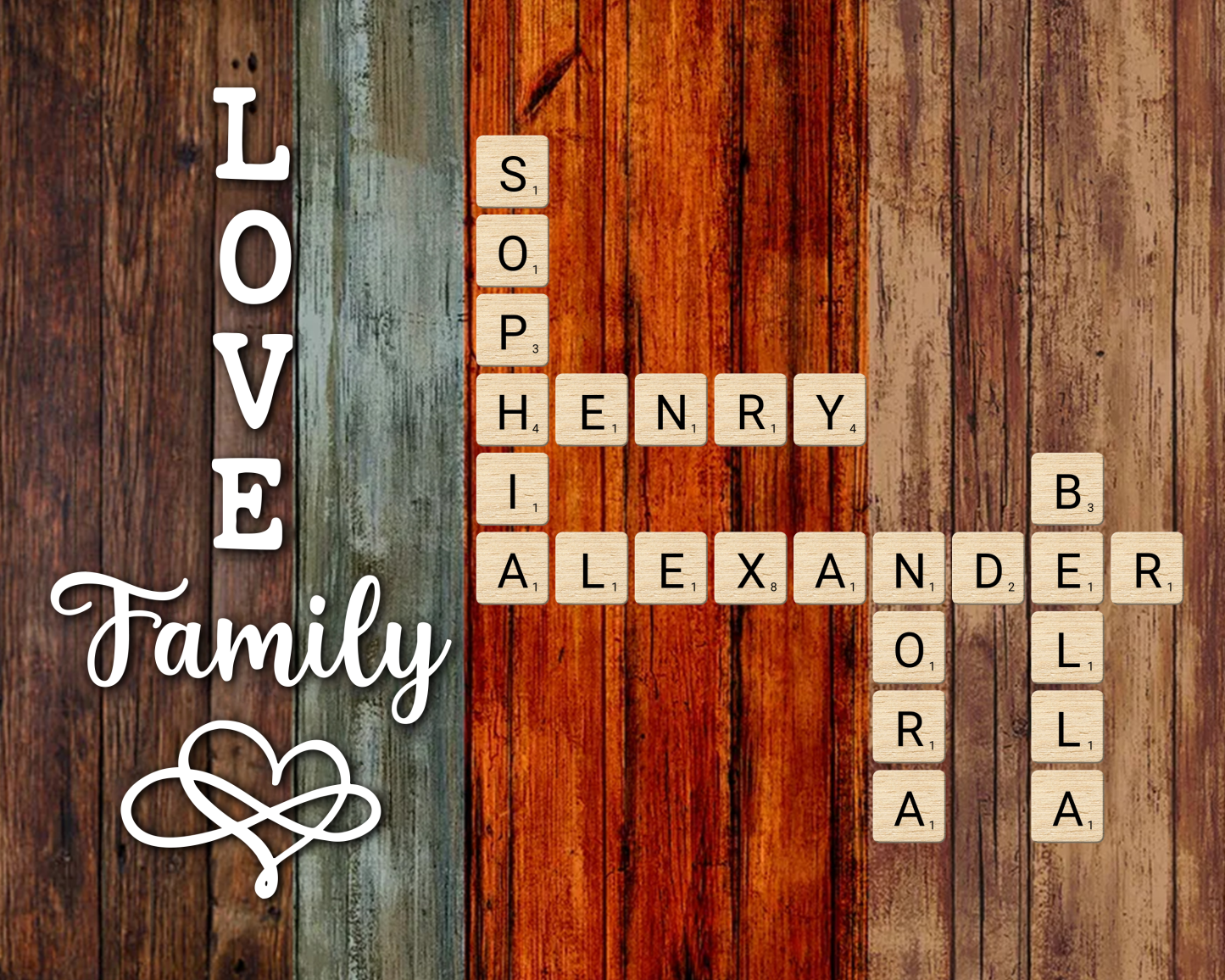 Custom Family Crossword Puzzle Wall Art Personalized Family Tree Poster Wood Letter Tiles Sign Housewarming Gifts