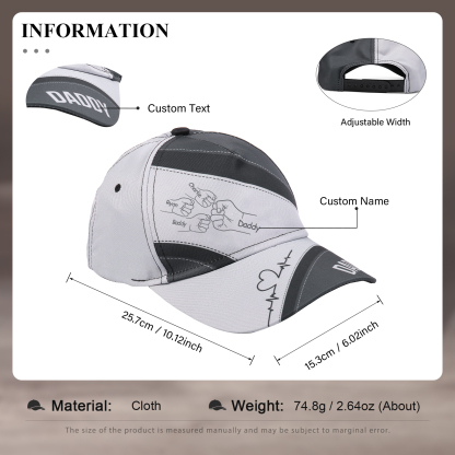 Personalized Fist Bump Classical Baseball Cap Custom 4 Names & 1 Text Snapback Adjustable Gift for Dad/Grandpa/Husband