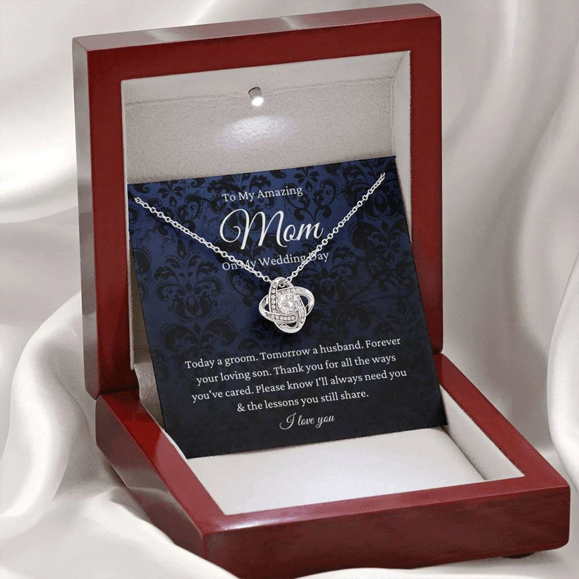 To My Mom- S925 Love Knot Necklace "Forever Your Loving Son" Wedding Gifts From Son