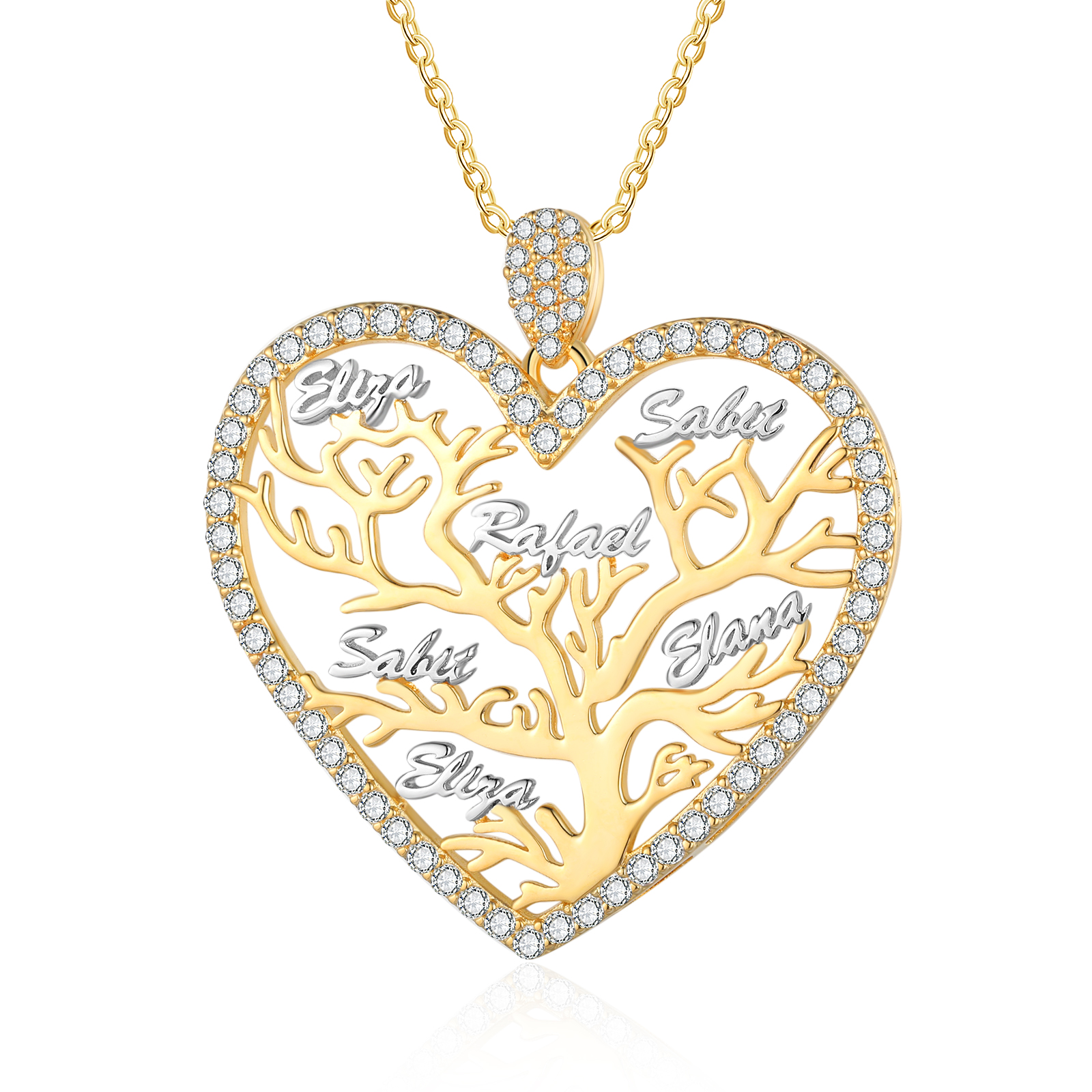 Personalized Family Tree Necklace, Custom 6 Names Heart Necklace Woman Gift For Her