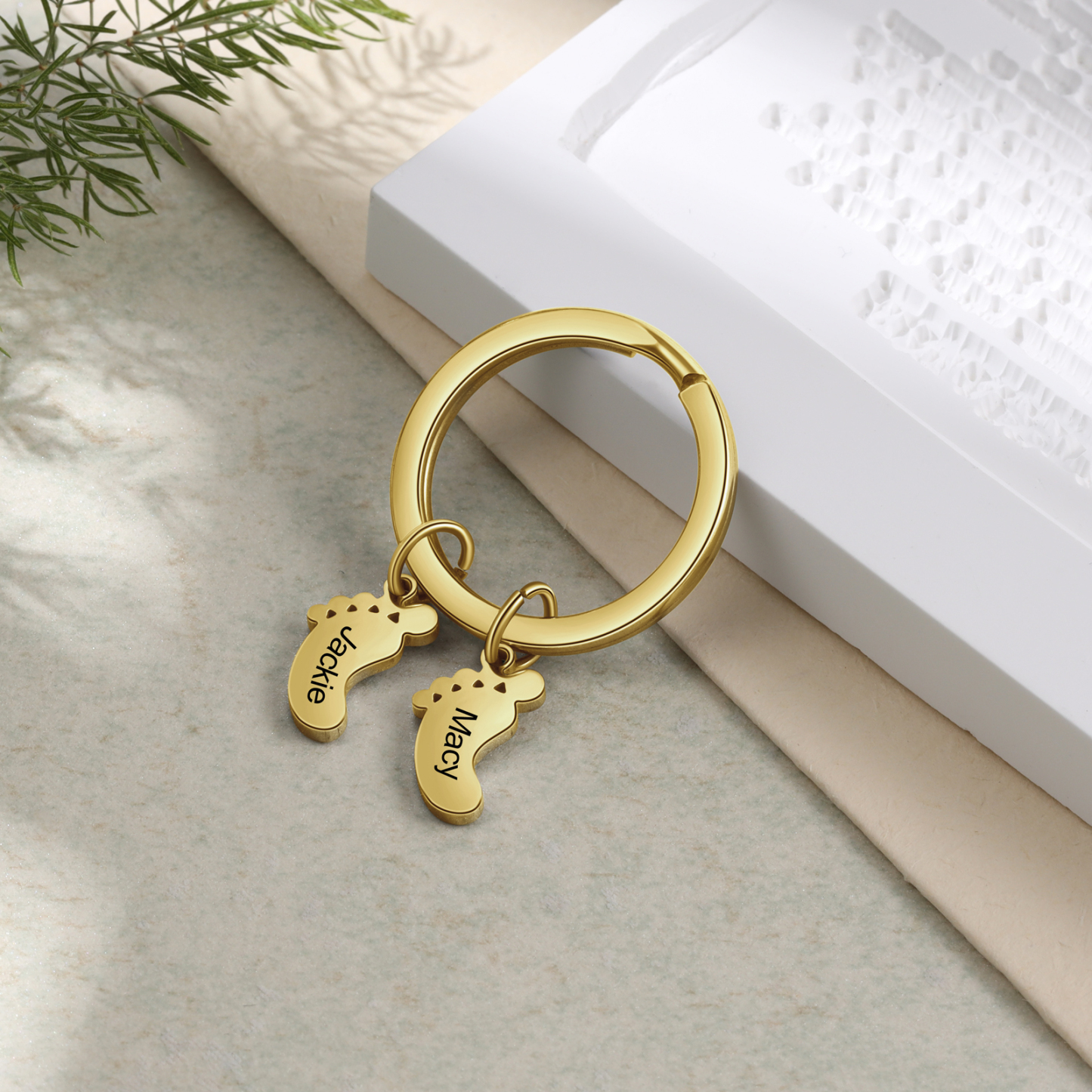 Baby Feet Keychain Personalized 2 Names Keychain Family Gifts