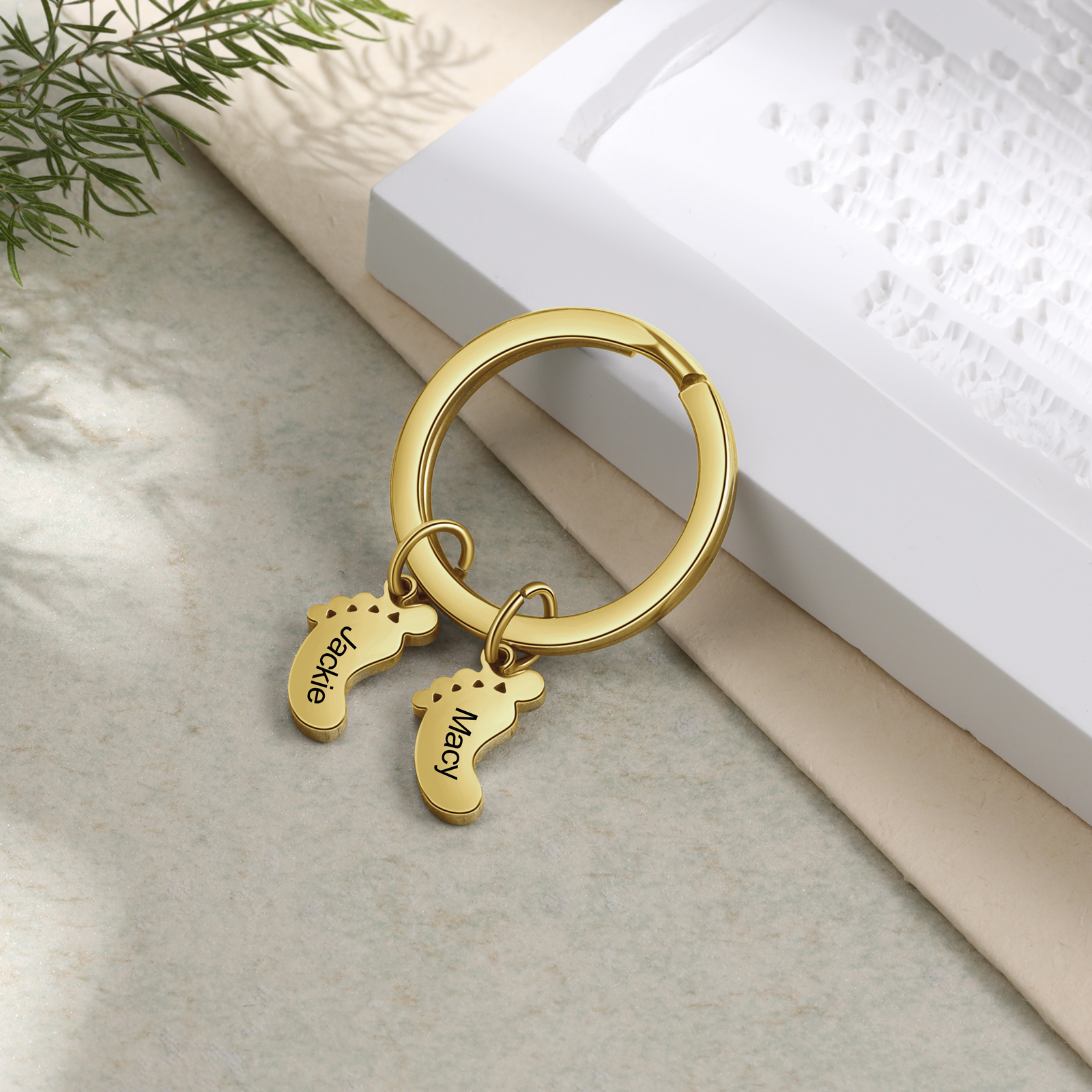 Baby Feet Keychain Personalized 2 Names Keychain Family Gifts