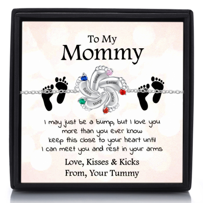 Baby Feet Necklace with 5 Birthstones Engraved 5 Names Family Necklace