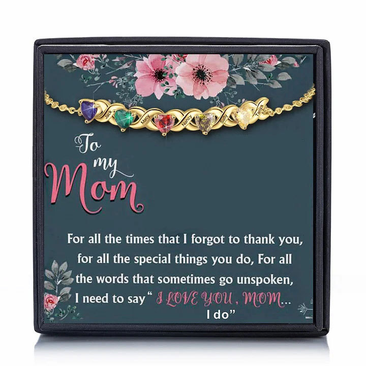 Family Custom Bracelet Heart Personalized with 5 Birthstones