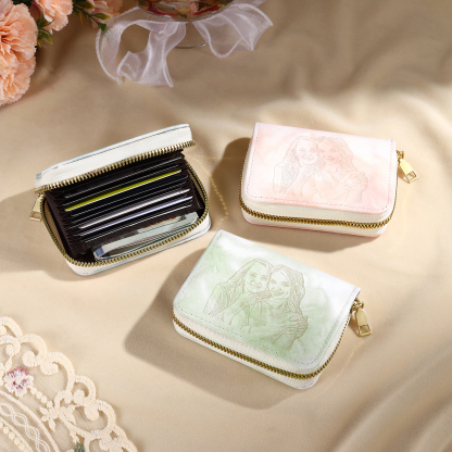 Personalized Women's Leather Wallet Custom Photo & Text Zipper Wallet Accordion Wallet Gift for Her
