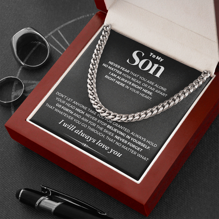 To My Son Cuban Link Chain Necklace Gift Set "I Will Always Love You"