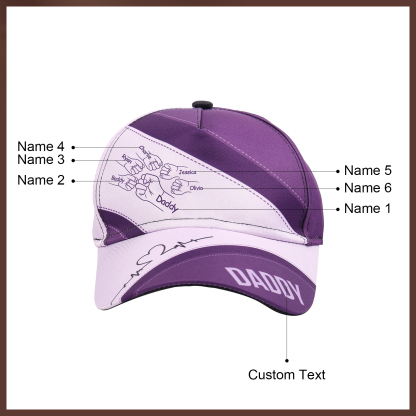 Personalized Fist Bump Classical Baseball Cap Custom 6 Names & 1 Text Snapback Adjustable Gift for Dad/Grandpa/Husband