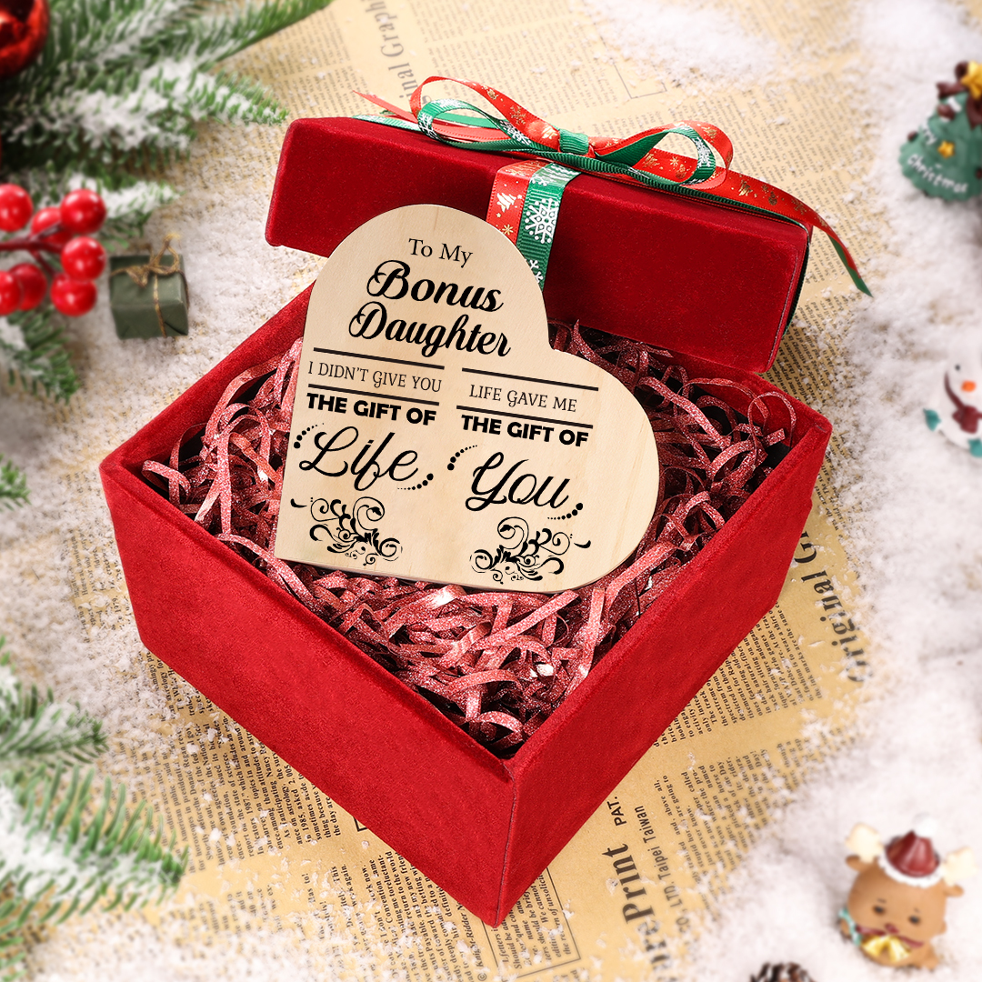To My Bonus Daughter Wooden Heart Candle Holder "Life Gave Me The Gift of You"