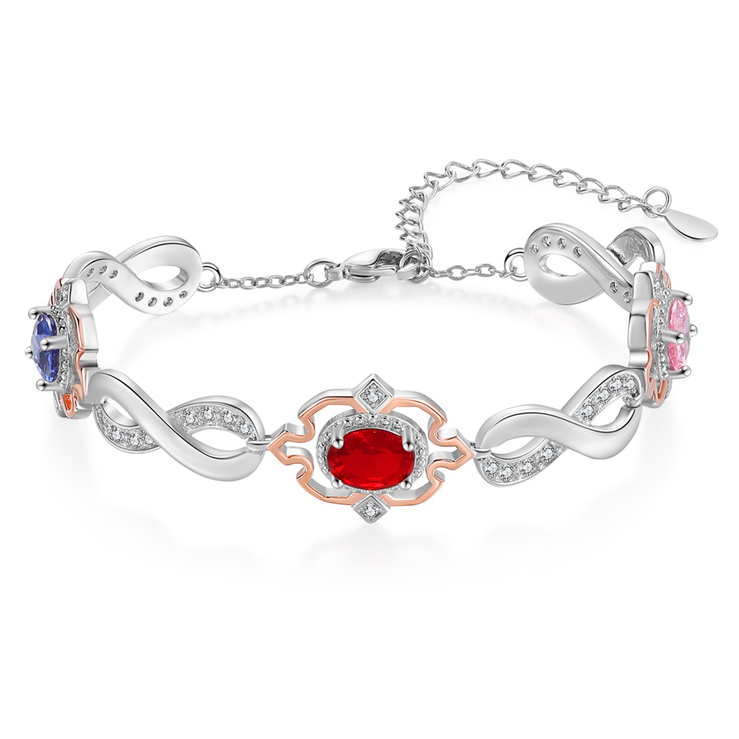 Infinity Bracelet Personalized 3 Birthstones Engraved 4 Names Women's Bracelets Birthday Gift for Her