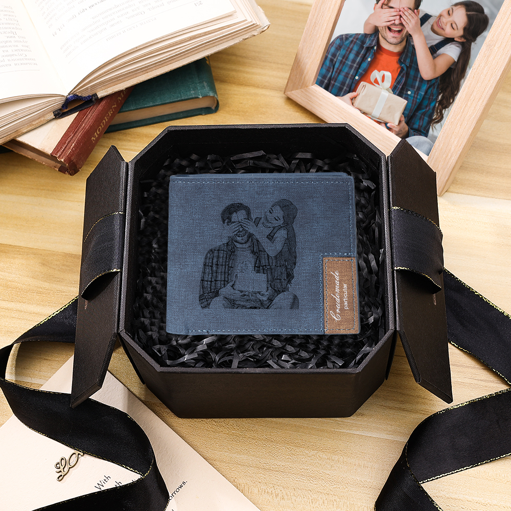 Men Wallet Personalized Photo Wallet With Engraving Blue