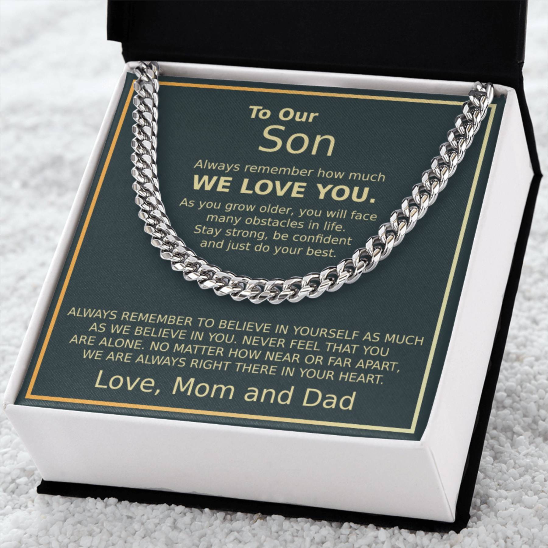 To Our Son Necklace Cuban Link Chain Necklace Gift Set - Always Remember How Much We Love You