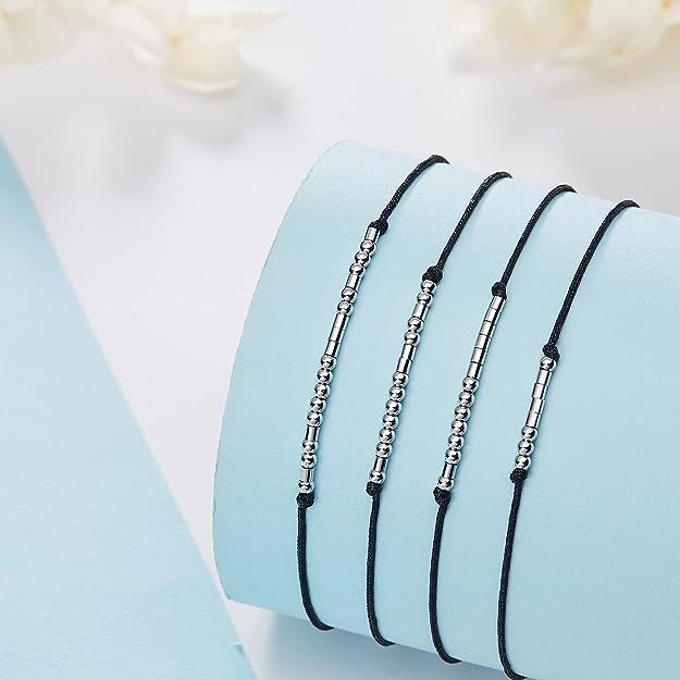 4 Pcs Morse Code Bracelets for Family Adjustable Bracelets Morse Code Father, Mother, Son & Daughter bracelets