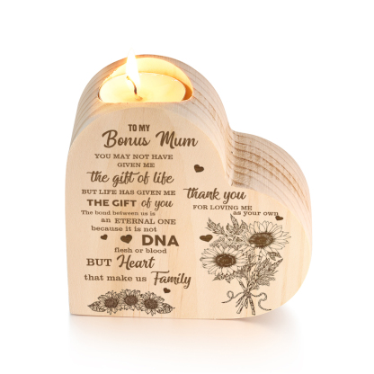 To My Mum - Wooden Heart Candle Holder Flower Candlesticks "Thank you for loving me as your own" Gifts For Mother