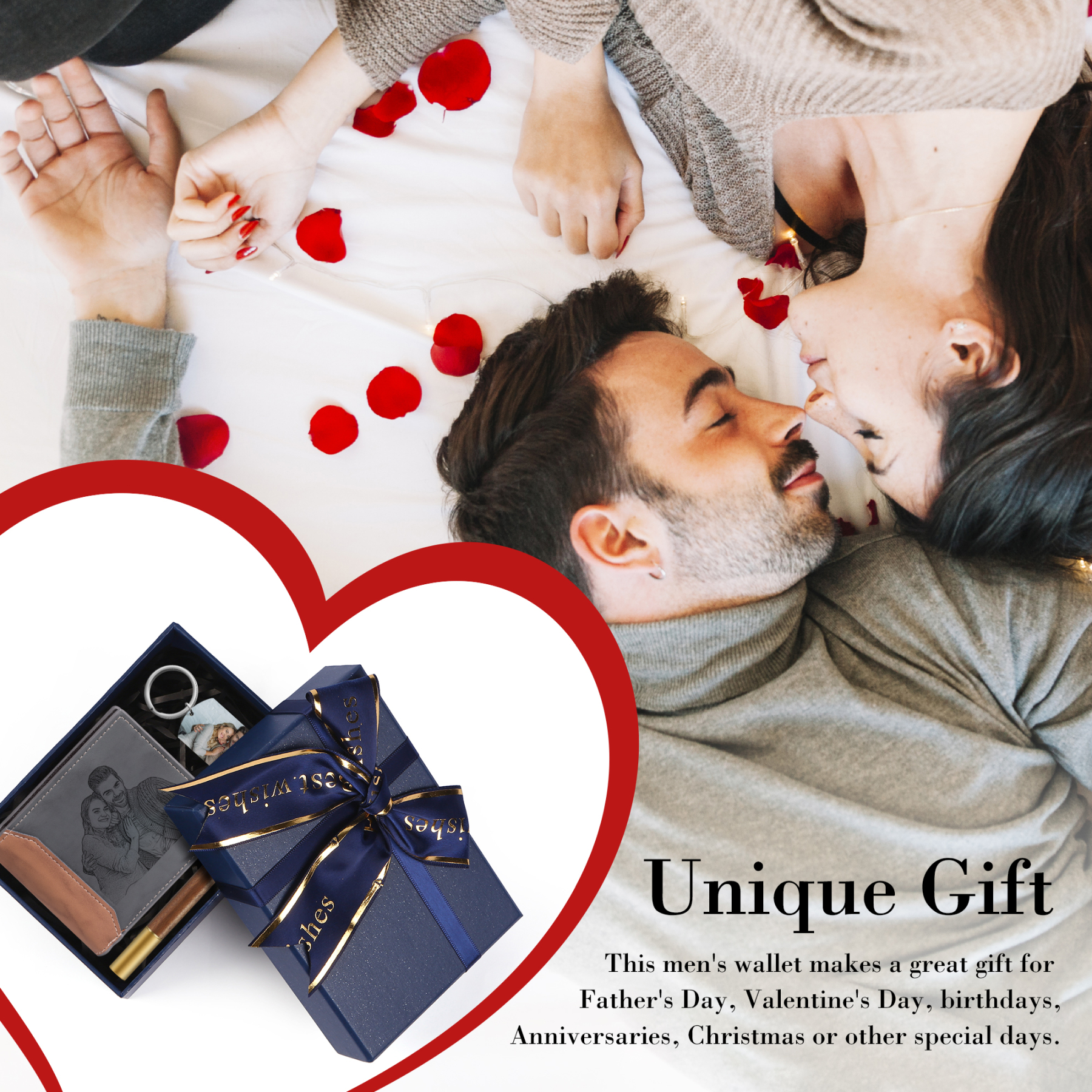 Personalized 2 Photos & 1 Text & 1 Name & 1 Letter Gift Set Custom Wallet & Keychain & Pen Gift Box Set Christmas Gift for Him