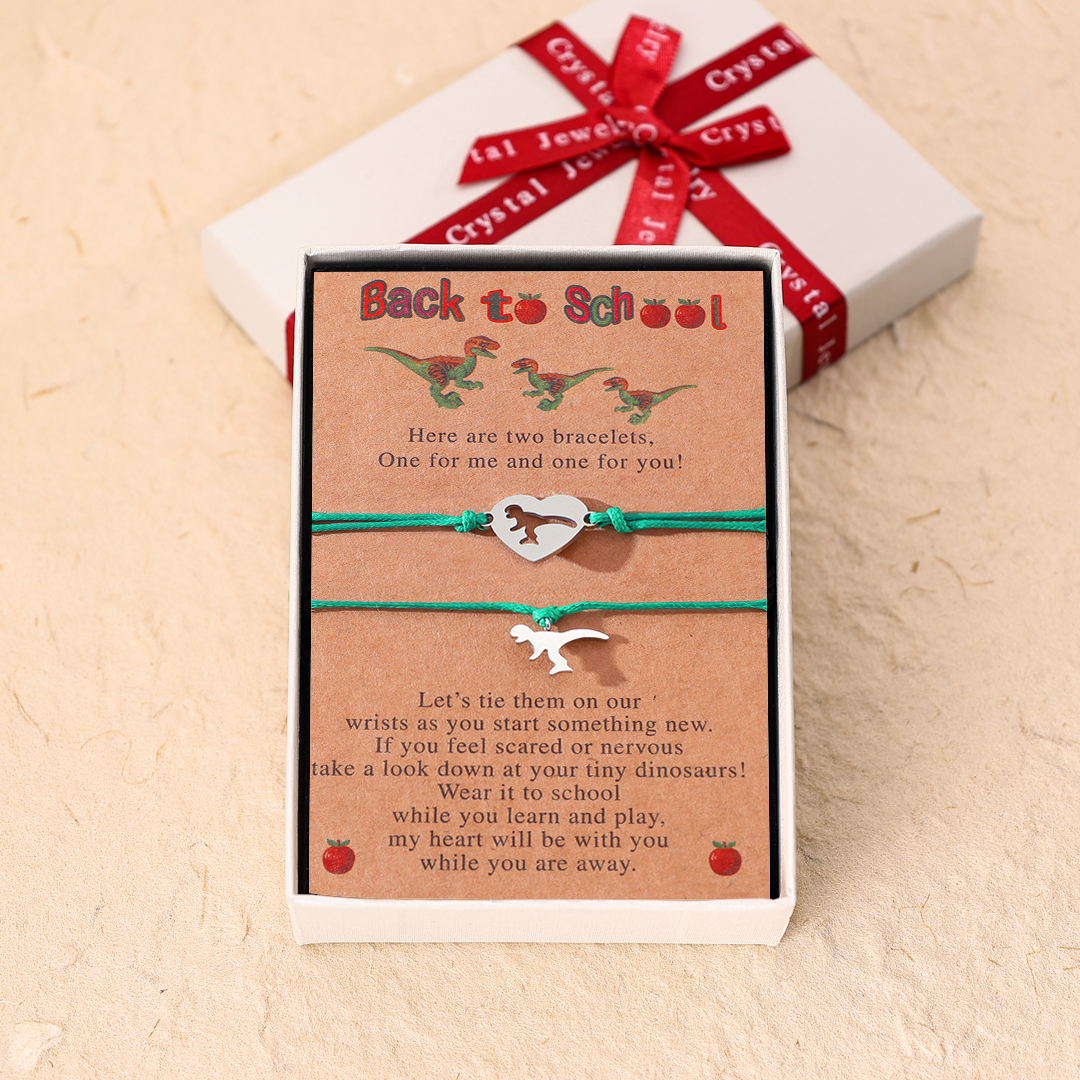 Back to School Matching Wish Dinosaur Bracelets Set for Women Teen Girls Boys