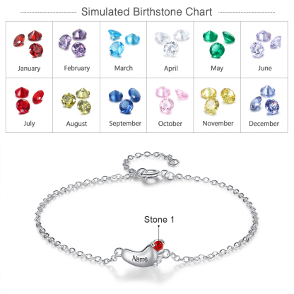 Baby Feet Pendant Bracelet with 1 Birthstone Engraved 1 Name