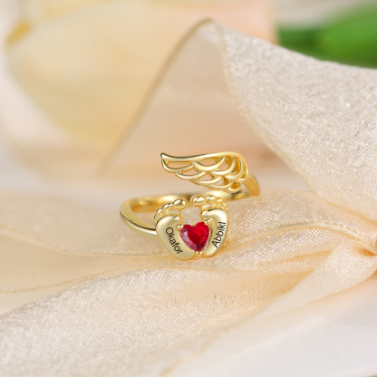Custom Baby Feet Ring Custom Name and Birthstone Ring
